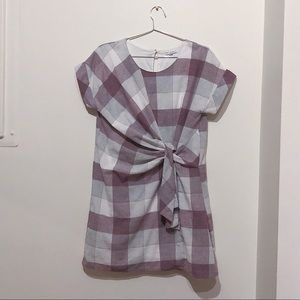 Tie Front Asymmetrical Plaid Above the Knee Short Sleeve Dress
